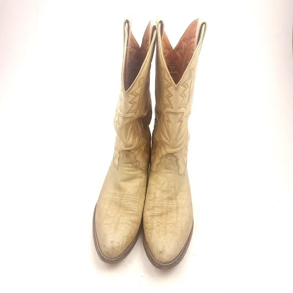 Mens Vintage Nocona Red Label Bone Color Exotic Cowboy Boots 9 D USA Made